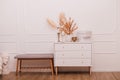 White modern chest of drawers in the home interior