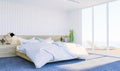 White modern contemporary bedroom interior with copy spce on wall for mock up Royalty Free Stock Photo