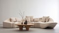 Organic Biomorphic Sofa With White Cushions And Table - Uhd Image