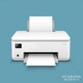 White modern home printer on a blue background featuring a minimalist Royalty Free Stock Photo