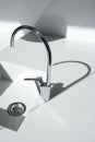 White modern kitchen detail, faucet and sink Royalty Free Stock Photo
