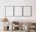 White modern living room, minimal home design with frame mockup on empty bright background Royalty Free Stock Photo