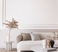 White modern living room, minimal home design mockup on empty bright background Royalty Free Stock Photo