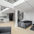 Two-story apartment with mezzanine and stairs Royalty Free Stock Photo