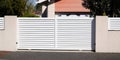 White modern street sliding portal home in metal door aluminum gate of new modern house Royalty Free Stock Photo
