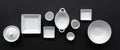 White, modern tableware in various designs on a black background Royalty Free Stock Photo