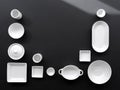 White, modern tableware in various designs on a black background Royalty Free Stock Photo