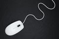 White modern wired computer mouse on black background