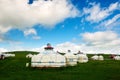 The white mongolia yurt on the green steppe Royalty Free Stock Photo