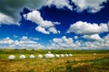 The white mongolia yurts on the Hulunbuir grassland.