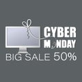 White monitor. Cyber monday. Big sale. Big discounts on computer equipment.