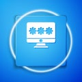 White Monitor with password notification icon isolated on blue background. Security, personal access, user authorization Royalty Free Stock Photo