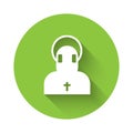 White Monk icon isolated with long shadow. Green circle button. Vector