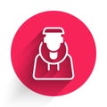 White Monk icon isolated with long shadow. Red circle button. Vector