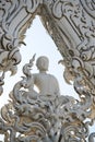 White monk meditation statue at Rong Khun temple