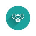 White Monkey icon isolated with long shadow. Animal symbol. Green circle button. Vector Royalty Free Stock Photo