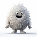 Cute White Monster Figurine On White Background - Spiky Mounds Style