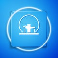 White Montreal Biosphere icon isolated on blue background. Blue square button. Vector