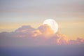 White moon in the blue sky before sunset, The moon rose at Early Evening, Beautiful nature background