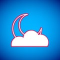 White Moon and stars icon isolated on blue background. Cloudy night sign. Sleep dreams symbol. Full moon. Night or bed Royalty Free Stock Photo