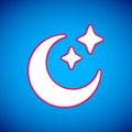 White Moon and stars icon isolated on blue background. Cloudy night sign. Sleep dreams symbol. Full moon. Night or bed Royalty Free Stock Photo