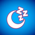 White Moon and stars icon isolated on blue background. Cloudy night sign. Sleep dreams symbol. Full moon. Night or bed Royalty Free Stock Photo