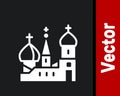 White Moscow symbol - Saint Basil`s Cathedral, Russia icon isolated on black background. Vector