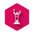 White Mother Motherland monument in Kiev, Ukraine icon isolated with long shadow. Pink hexagon button. Vector