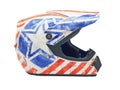 White motocross helmet with red and blue decals side view Royalty Free Stock Photo