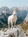 White mountain goat standing on a rock Royalty Free Stock Photo