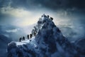 adventure blizzard landscape hiking snow winter nature sport mountain group. Generative AI. Royalty Free Stock Photo