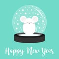 White mouse animal icon. Crystal ball with snow. Merry Christmas Greeting card. Cute cartoon kawaii funny baby character. Flat Royalty Free Stock Photo