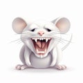 White mouse bares big teeth close-up on white, funny cartoon Royalty Free Stock Photo