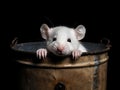 a white mouse in a barrel