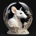 White mouse in a crystal ball on a black background. 3d rendering AI Generated Royalty Free Stock Photo