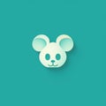 Kawaii Paper Cut Mouse Logo On Turquoise Background