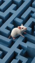 White mouse navigating blue maze with precision and curiosity Royalty Free Stock Photo