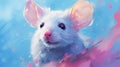 Colorful Anime-inspired Art: White Mouse With Pink Swirls