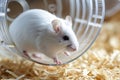 White mouse is running in running wheel for hamsters Royalty Free Stock Photo
