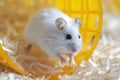 White mouse is running in running wheel for hamsters Royalty Free Stock Photo