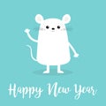 White mouse waving hand. Happy New Year 2020 sign symbol. Merry Christmas. Cute cartoon funny kawaii baby character. Flat design. Royalty Free Stock Photo