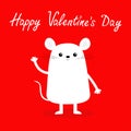 White mouse waving hand. Happy Valentines Day. Cute cartoon funny kawaii baby character. Love greeting card. Flat design. Red Royalty Free Stock Photo