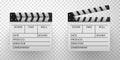 White movie clappers realistic icon set. Clapboards open and closed