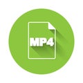 White MP4 file document. Download mp4 button icon isolated with long shadow background. MP4 file symbol. Green circle Royalty Free Stock Photo