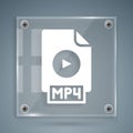 White MP4 file document. Download mp4 button icon isolated on grey background. MP4 file symbol. Square glass panels Royalty Free Stock Photo