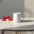 White Mug Gift Box on Table Minimalist Present Scene Royalty Free Stock Photo