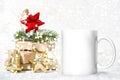 White mug mockup Christmas decoration. Sublimation mock up
