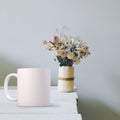 Feminine floral White blank coffee Mug Mockup. P