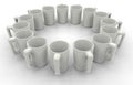 White mugs in a circular pattern