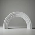 A white, multi-layered arch structure stands on a smooth, light gray surface. The arch Royalty Free Stock Photo